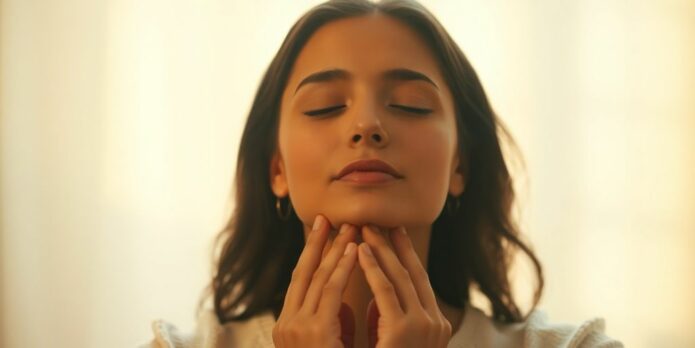 Personne relaxée, lumineuse, énergie douce.